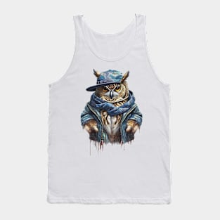 Owl wearing a jacket cap and a scar Tank Top